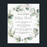 Flyer presupuesto eucalipto acuarela follaje ducha bebé<br><div class="desc">presupuesto elegante eucalipto lindo elefante follaje invitación a la ducha bebé.</div>