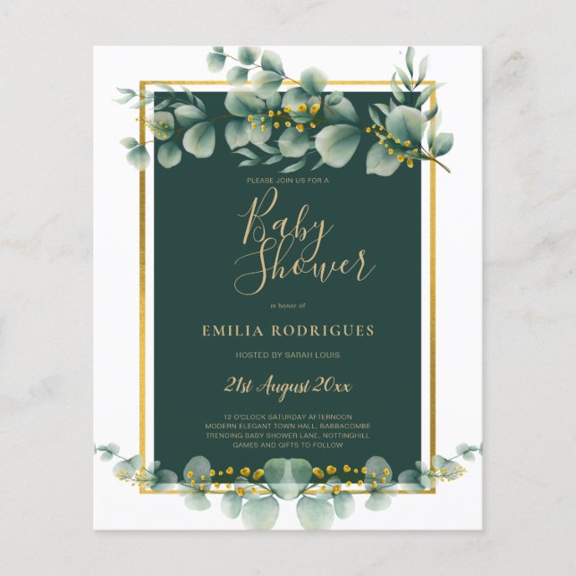 Flyer PRESUPUESTO Eucalyptus BABY SHOWER GOLD QR CODE IN (Frente)