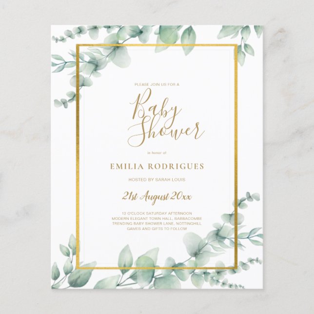 Flyer PRESUPUESTO Eucalyptus BABY SHOWER GOLD QR CODE IN (Frente)