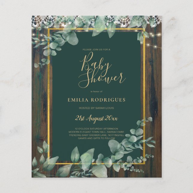 Flyer PRESUPUESTO Eucalyptus BABY SHOWER Rústico Lace QR (Frente)