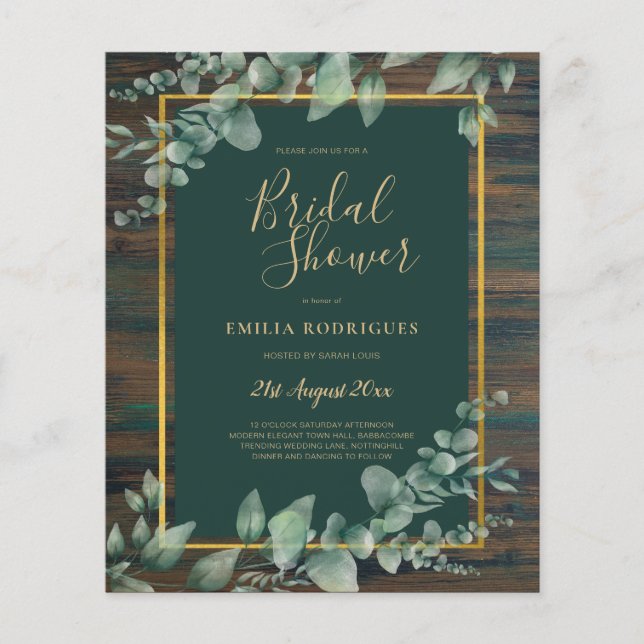 Flyer PRESUPUESTO Eucalyptus BRIDAL SHOWER Green Gold (Frente)