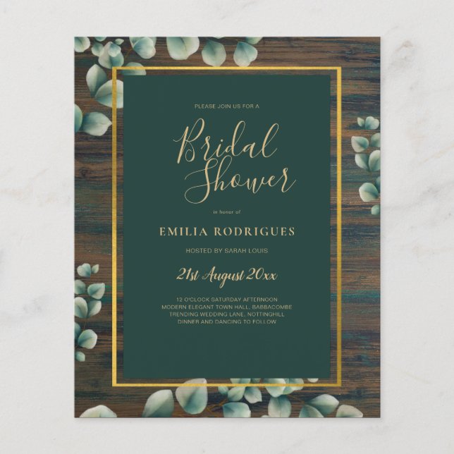 Flyer PRESUPUESTO Eucalyptus BRIDAL SHOWER Greenery Gold (Frente)