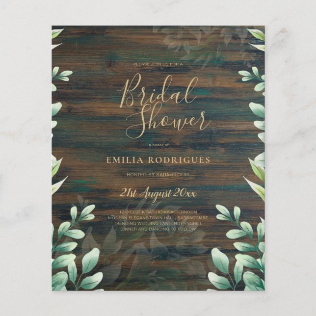 Flyer PRESUPUESTO Eucalyptus BRIDAL SHOWER Greenery Gold (Frente)