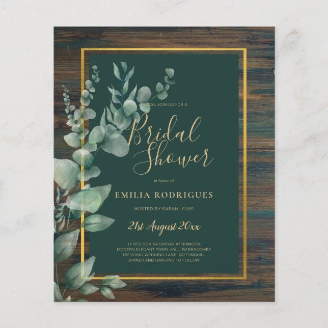 Flyer PRESUPUESTO Eucalyptus BRIDAL SHOWER Greenery Gold (Frente)