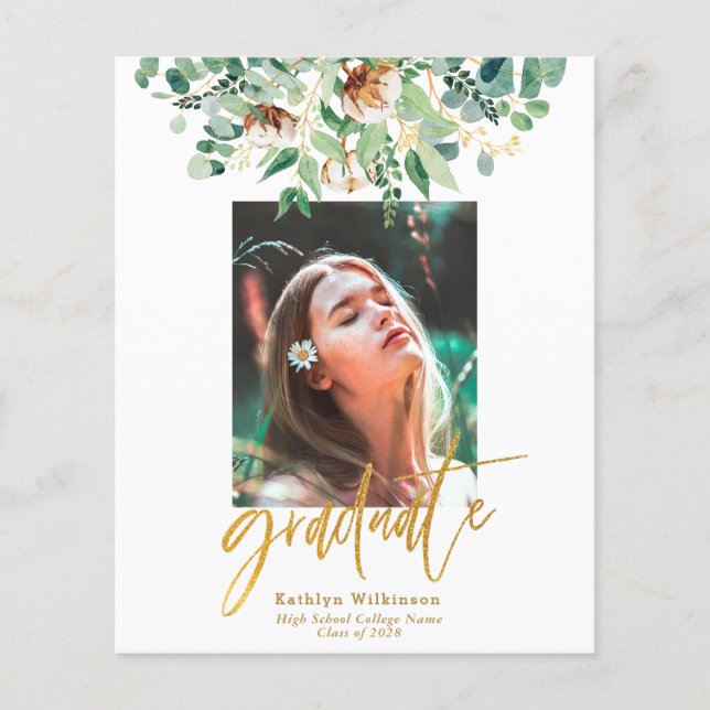 Flyer PRESUPUESTO Eucalyptus Elegant Gold Grad Invitació (Frente)