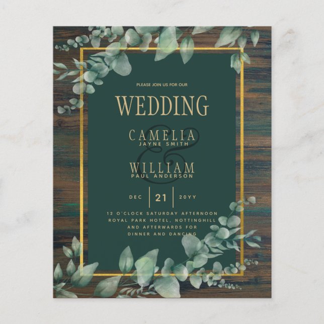 Flyer PRESUPUESTO Eucalyptus Greenery BODA Rustic Wood Q (Frente)