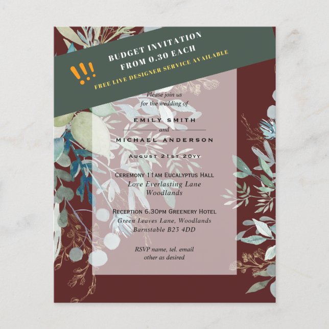 Flyer PRESUPUESTO EUCALYPTUS Greenery deja a los invitad (Frente)