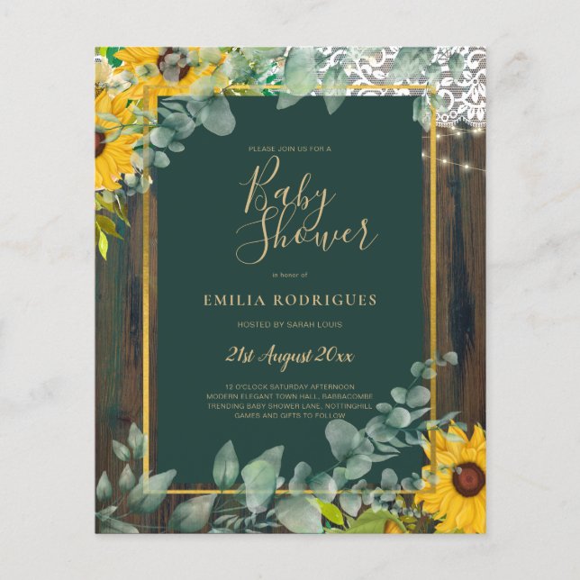 Flyer PRESUPUESTO Eucalyptus Sunflowers BABY SHOWER Rust (Frente)