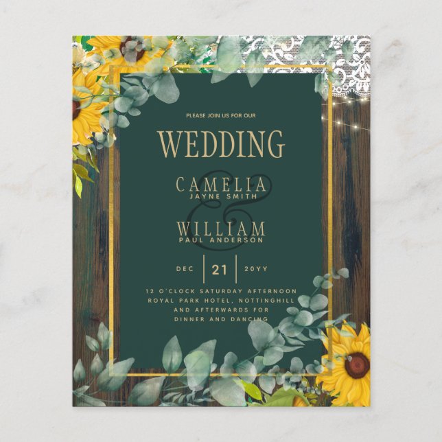 Flyer PRESUPUESTO Eucalyptus Sunflowers BODA Rustic Lace (Frente)