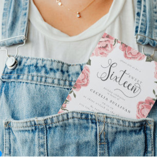 Flyer Presupuesto Floral rosa moderno Foto dulce 16 cump