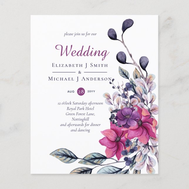 Flyer PRESUPUESTO Fuchsia Invitaciones a una boda rosada (Frente)