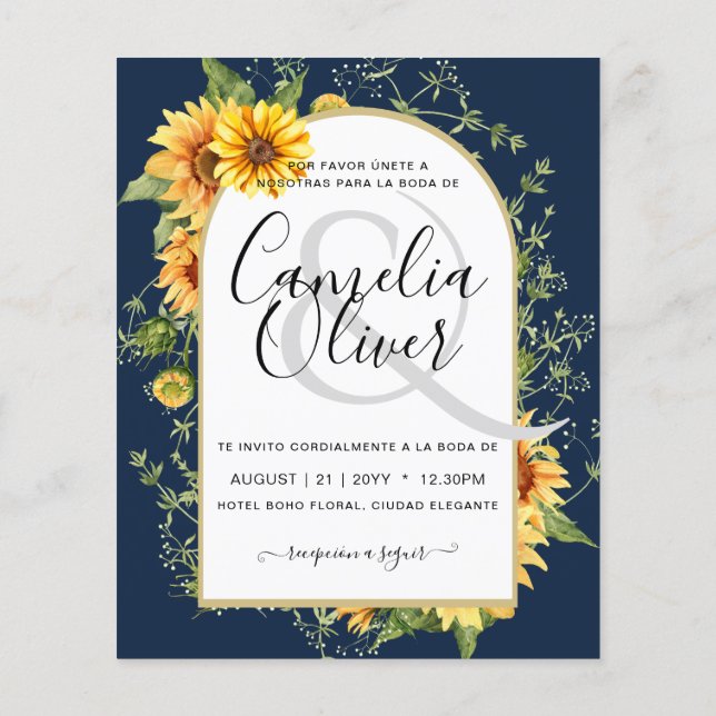 Flyer PRESUPUESTO Girasoles bilingües Boda español Boda (Atrás)