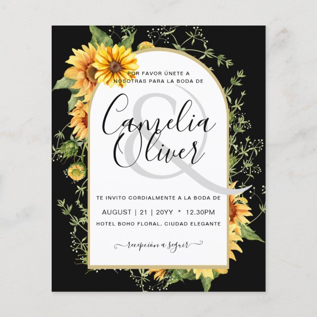 Flyer PRESUPUESTO Girasoles bilingües Boda español Boda (Atrás)