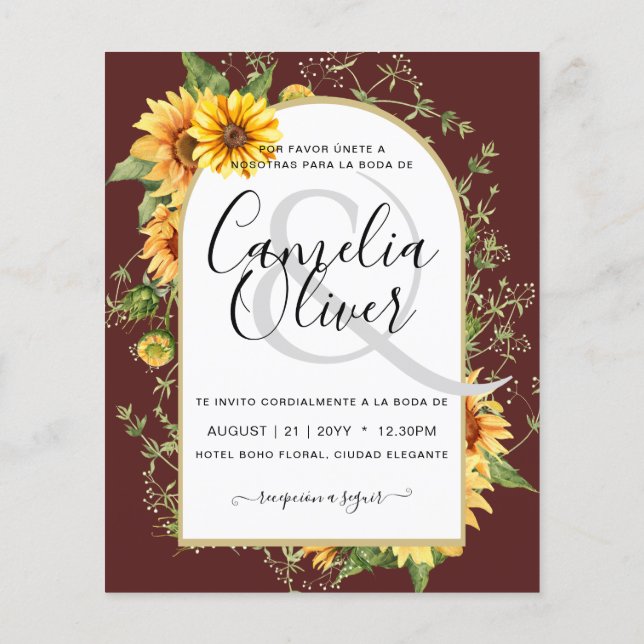 Flyer PRESUPUESTO Girasoles bilingües Boda español Boda (Atrás)
