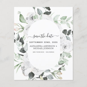 Flyer Presupuesto Guardar la fecha floral blanca Eucalyp