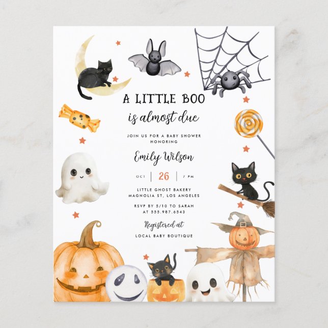 Flyer PRESUPUESTO Halloween Fantasma Un poco de Baby Sho (Frente)