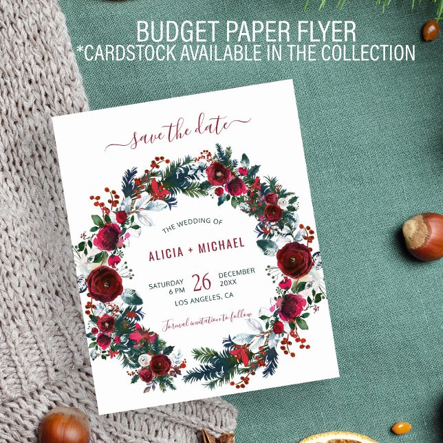 Flyer PRESUPUESTO invierno boda de acuarela floral fecha (Subido por el creador)