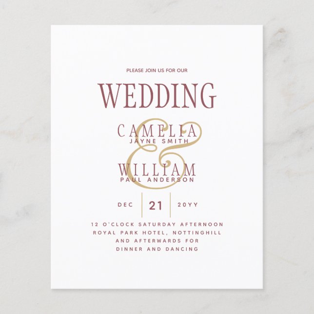 Flyer PRESUPUESTO Invitación a una boda de oro rosado co (Frente)