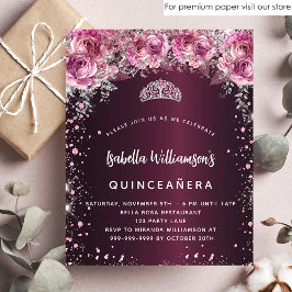 Flyer Presupuesto Invitación floral Quinceanera rosa bur