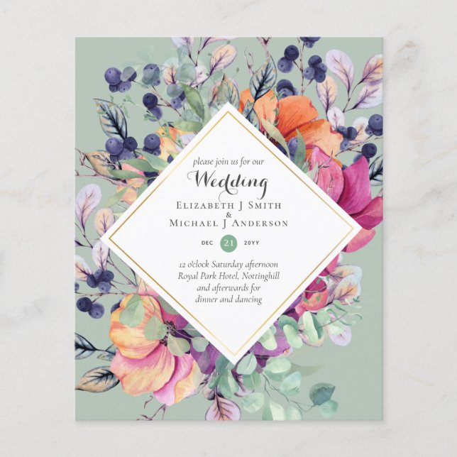 Flyer PRESUPUESTO Invitaciones a la Boda Floral Naranja  (Frente)