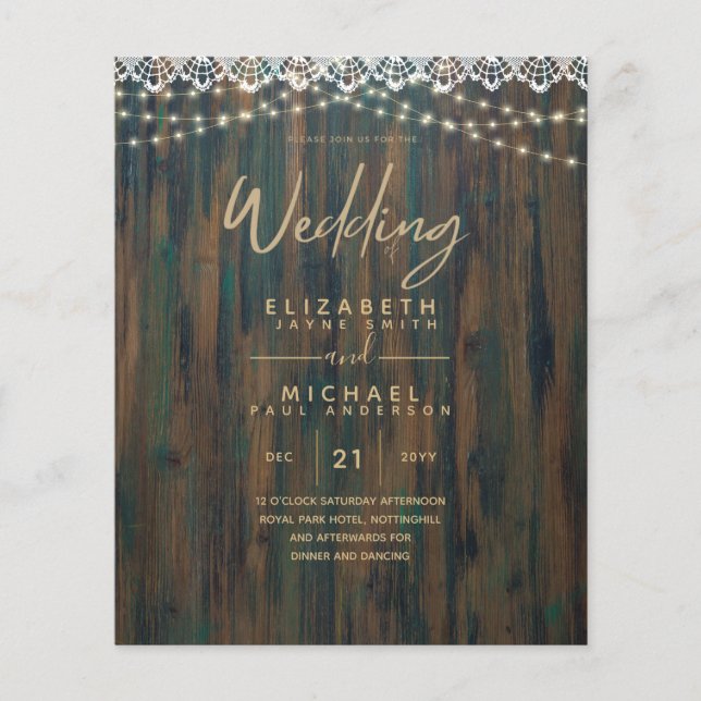 Flyer PRESUPUESTO LUCES RÚSTICAS DE MADERA LACE Wedding  (Frente)