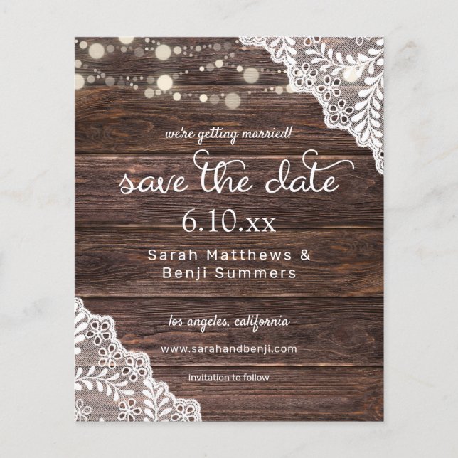 Flyer Presupuesto Madera, Encaje y Luces Save the Date V (Frente)