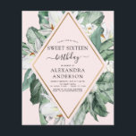 Flyer Presupuesto Magnolia Tropical Dulce 16 Invitación<br><div class="desc">Flores de Magnolia Tropical Presupuestadas con Palm de Verdor Floral y Relieve metalizado dorado Faux Primavera de la Frontera Geométrica o Dulce de Verano Dieciséis Invitaciones de Fiesta de Cumpleaños - incluye tipografía de escritura hermosa y elegante con flores botánicas tropicales modernas y vegetación para la fiesta especial de 16...</div>
