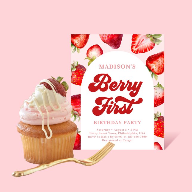 Flyer Presupuesto Moderno Boho Fresa Berry Primer cumple (Subido por el creador)