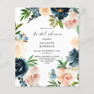 Flyer Presupuesto Navy & Azul Polvo, Baby Shower Rosa