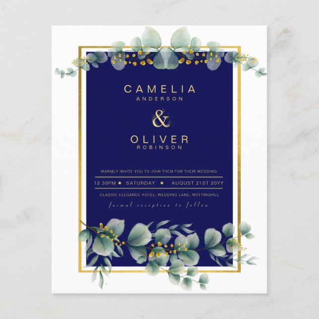 Flyer PRESUPUESTO NAVY GOLD Eucalyptus Wedding Invitar C (Frente)