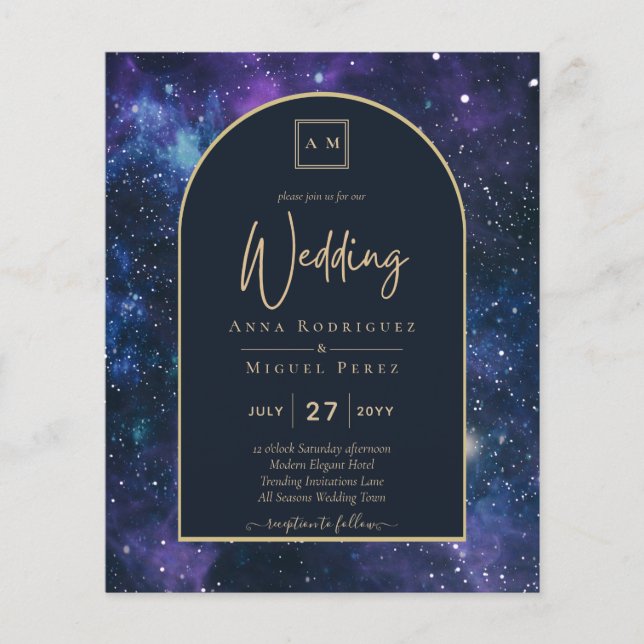 Flyer PRESUPUESTO Noche estrellada Morado Boda Azul INVI (Frente)