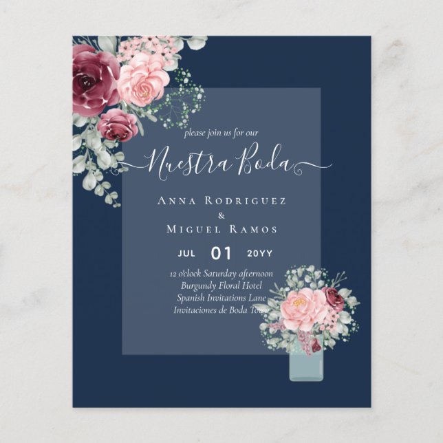 Flyer PRESUPUESTO Nuestra BODA Boda Floral Rosa Borgoña (Frente)