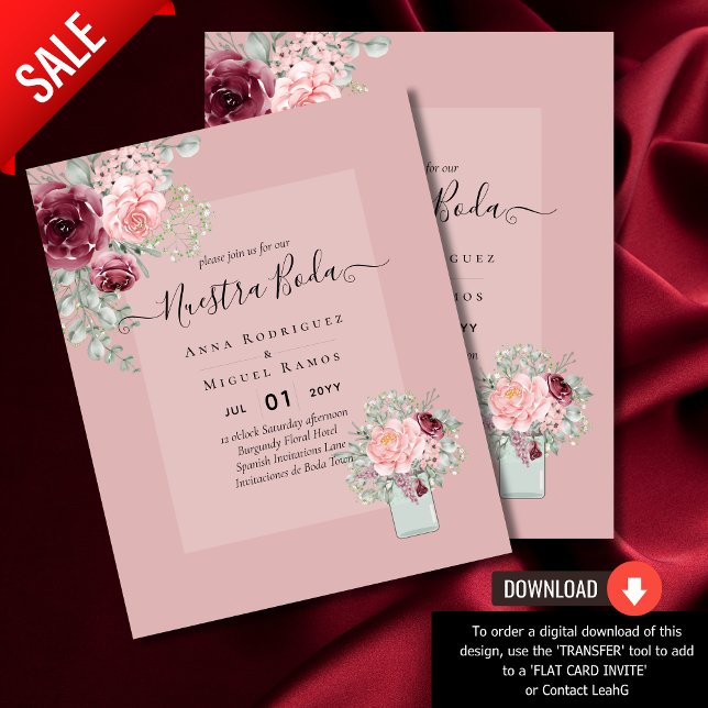 Flyer PRESUPUESTO Nuestra BODA Burgundy Boda Floral Rosa (Subido por el creador)