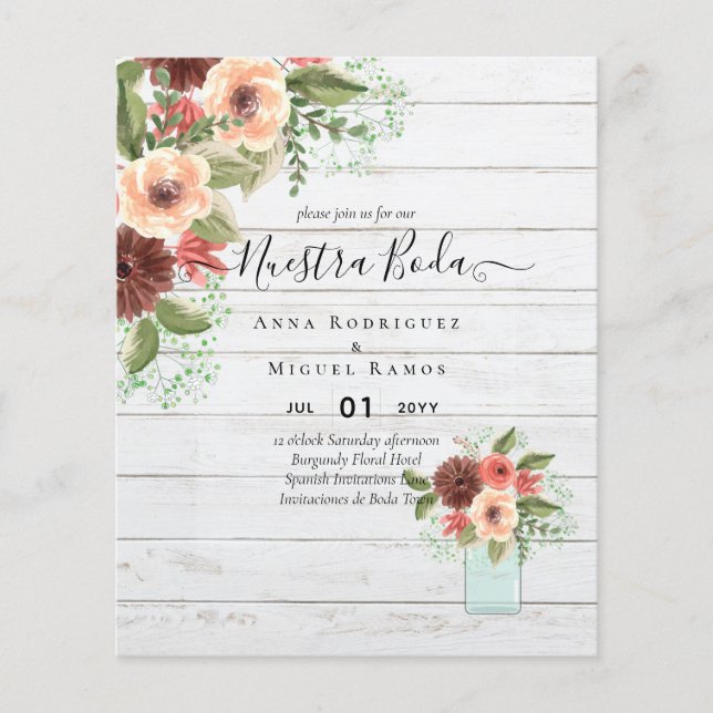 Flyer PRESUPUESTO Nuestra BODA Burgundy Floral Fall Wedd (Frente)