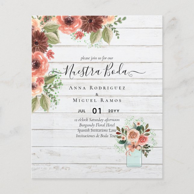 Flyer PRESUPUESTO Nuestra BODA Burgundy Floral Fall Wedd (Frente)