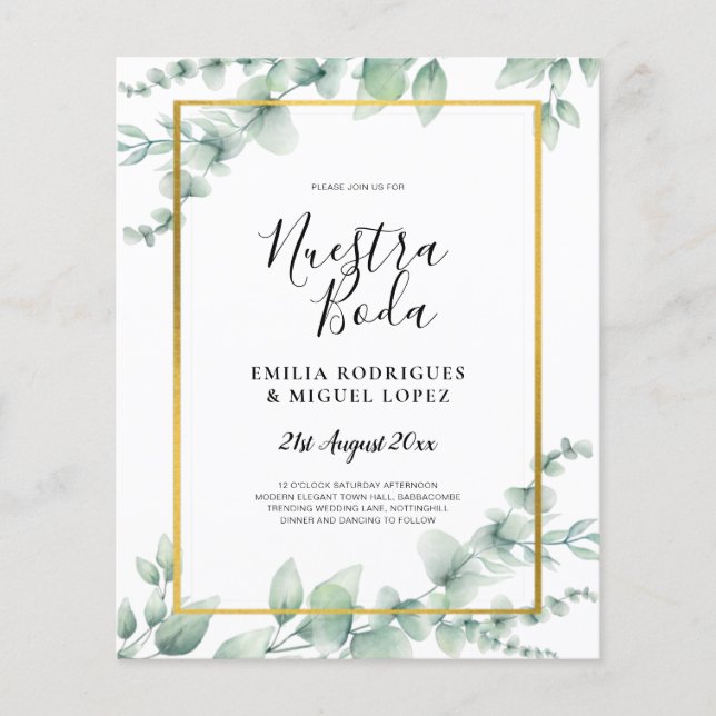 Flyer PRESUPUESTO NUESTRA BODA Eucalyptus ORO CÓDIGO QR (Frente)