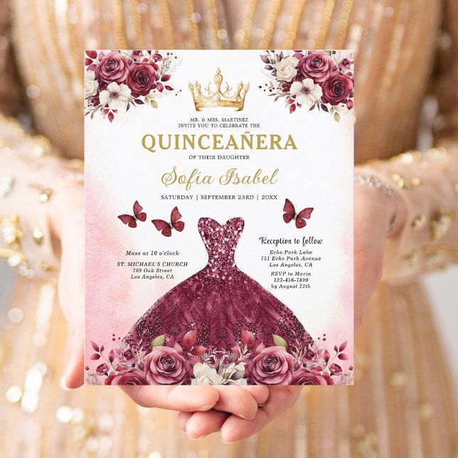 Flyer Presupuesto Oro Borgoña Bilingüe Español Quinceane (Subido por el creador)