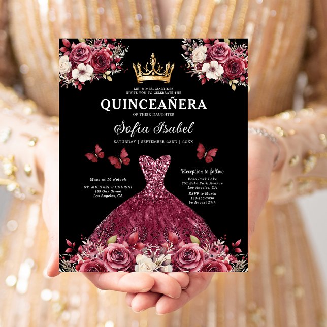 Flyer Presupuesto Oro Borgoña Bilingüe Español Quinceane (Subido por el creador)