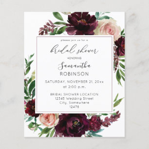 Flyer Presupuesto Oscuro Burdeos y Rosa Floral Bridal Sh
