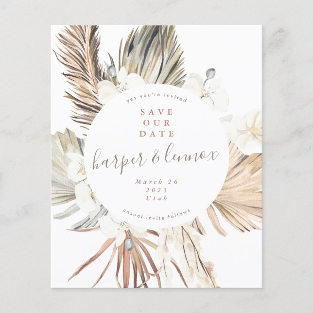 Flyer Presupuesto Pampas Boho Playa Verano guarda nuestr (Frente)