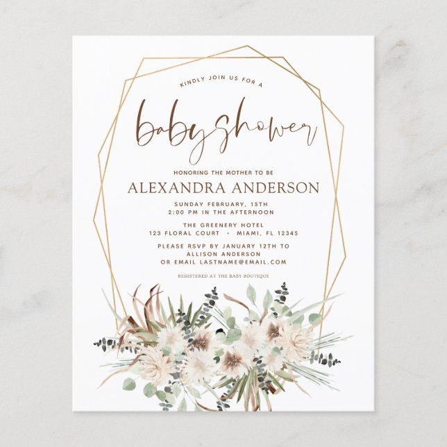 Flyer Presupuesto Pampas Grass Baby Shower Boho Eucalypt (Frente)