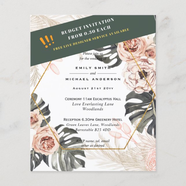 Flyer PRESUPUESTO PAMPAS GRASS Peach Tan Wedding INVITAC (Frente)