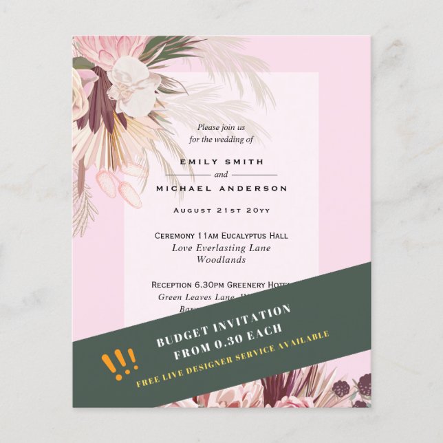 Flyer PRESUPUESTO Pampas Invitaciones a una boda rosa de (Frente)