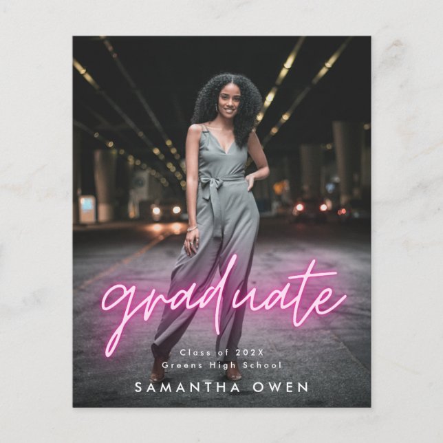 Flyer Presupuesto Personalizable Foto de Graduación Neon (Frente)