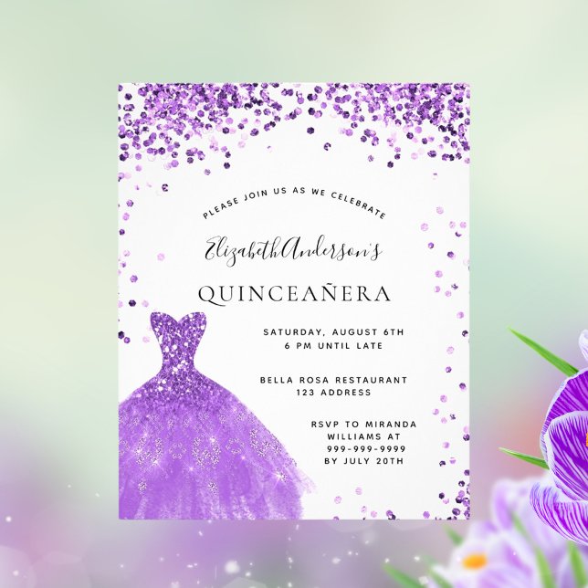Flyer Presupuesto purpurina de vestimenta blanca violeta (Subido por el creador)