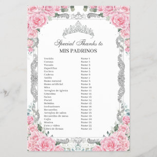 Flyer Presupuesto Quinceañera 15 Padrinos Florales Rosa 