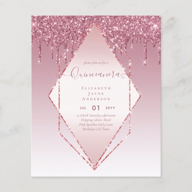 Flyer PRESUPUESTO Quinceanera Dripping Purpurina Glamour (Frente)