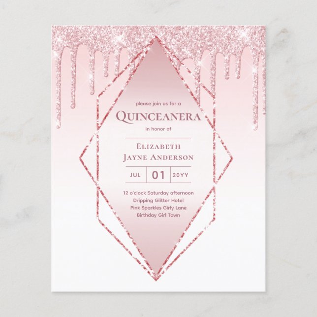 Flyer PRESUPUESTO Quinceanera Dripping Purpurina Glamour (Frente)