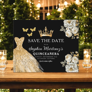 Flyer Presupuesto Quinceanera Oro Floral Guardar fecha