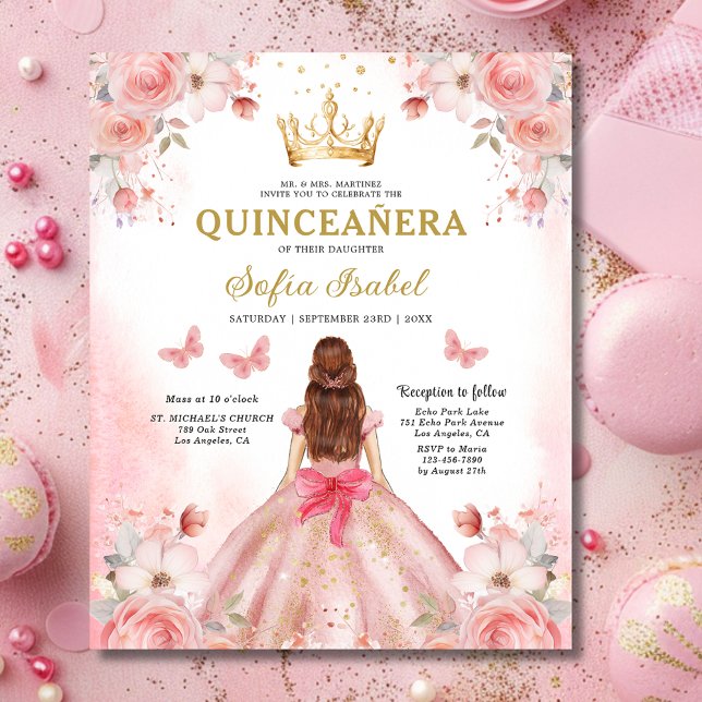 Flyer Presupuesto Quinceañera Rubor Mariposa Floral Rosa (Subido por el creador)